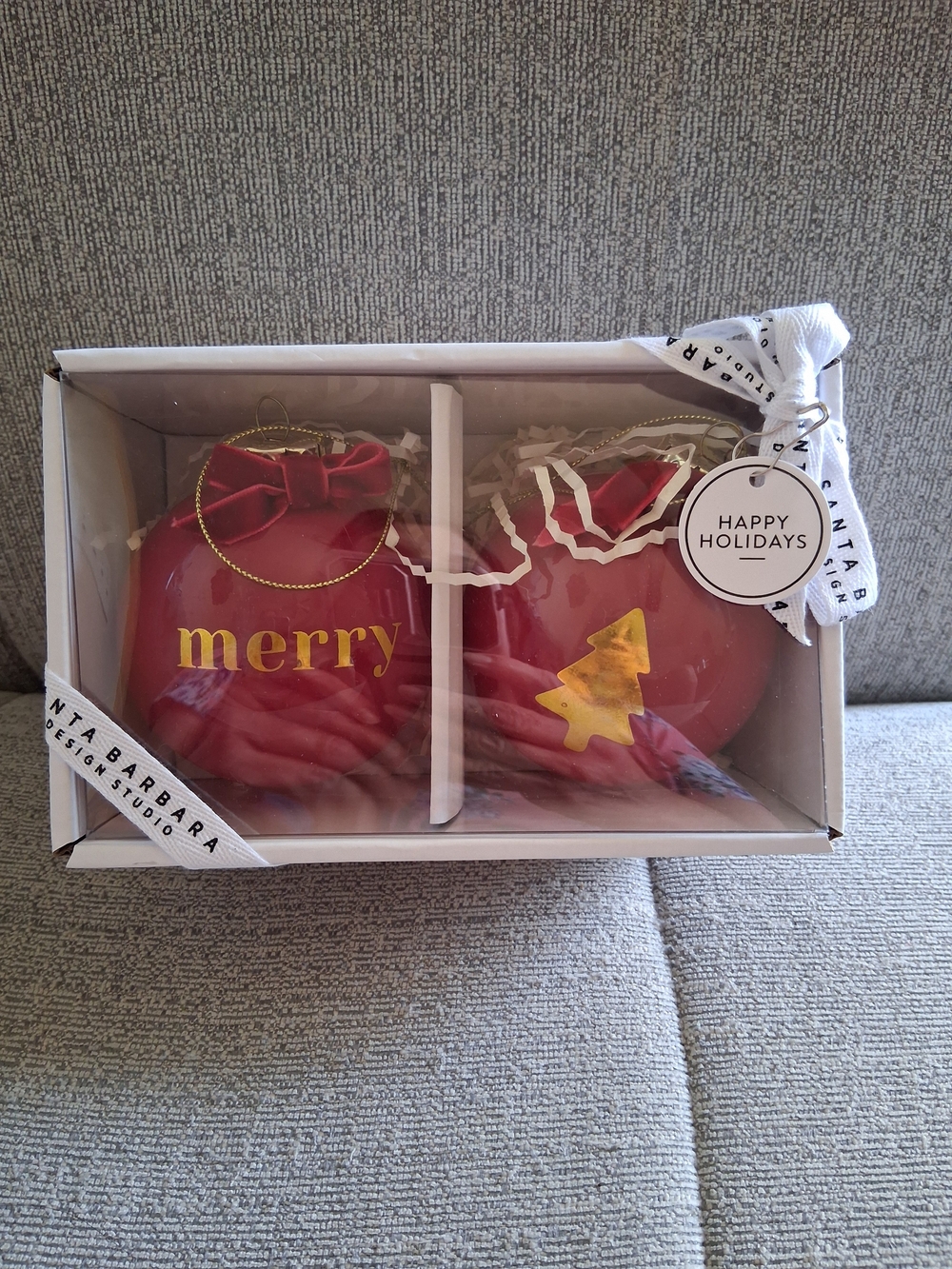 2 Piece Set Of Red/gold  'Merry' Holiday Ornament 3x3in Christmas